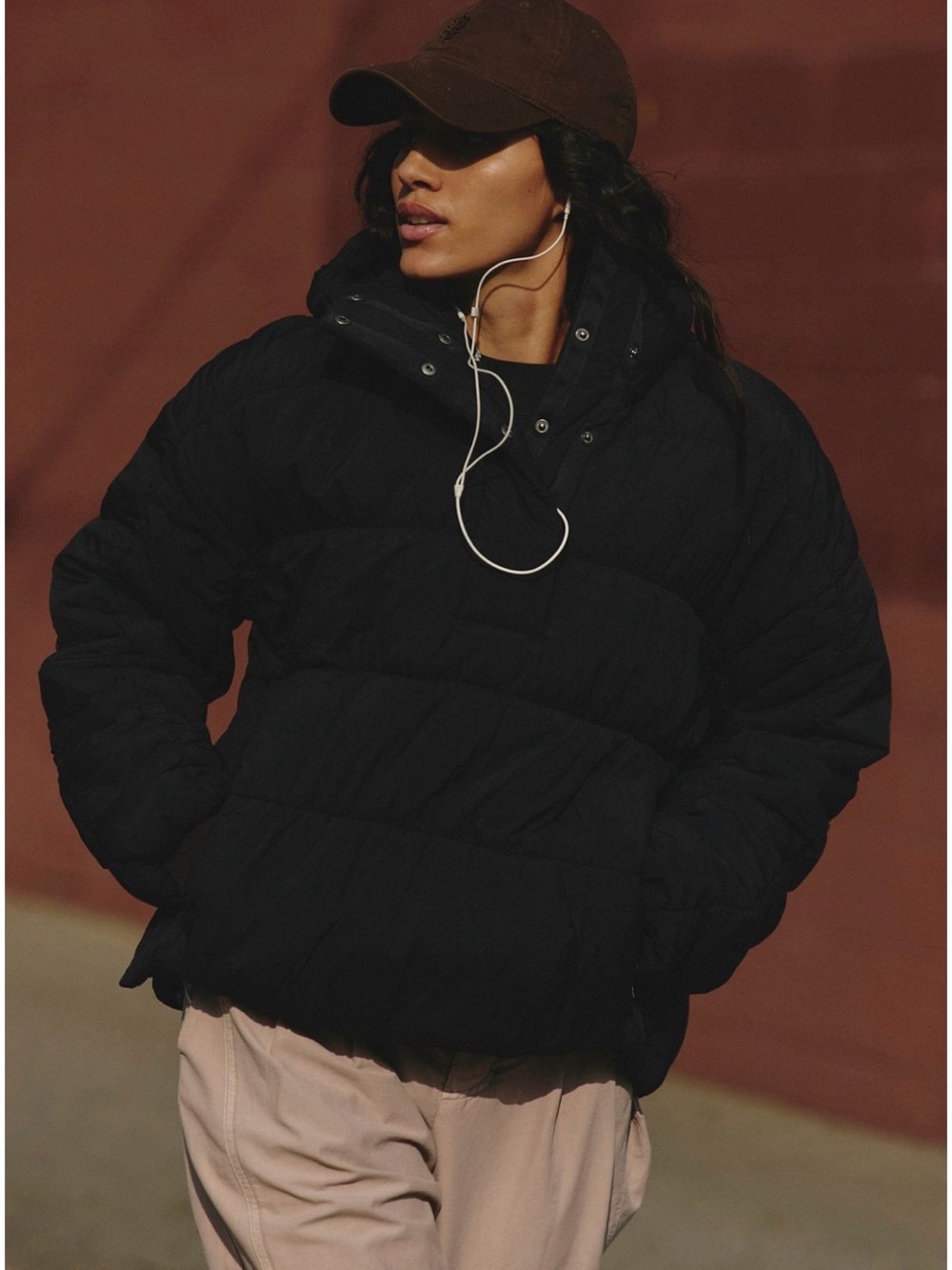 Free People Black Quilted Puffer Jacket with Hood